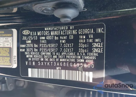 2014 Kia Sorento Lx z USA, uszkodzony, nr VIN 5XYKT3A68EG495800